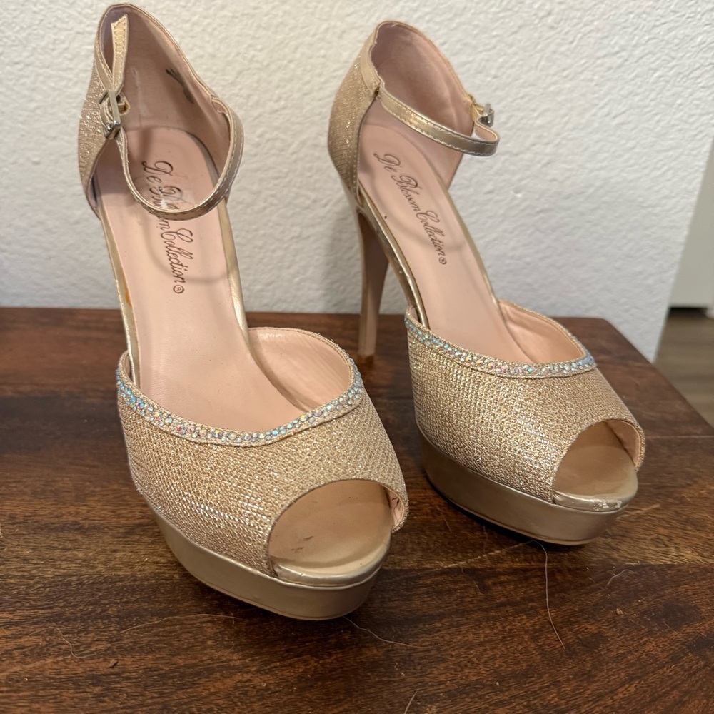 De Blossom Collection Glittering Gold Platform Heels